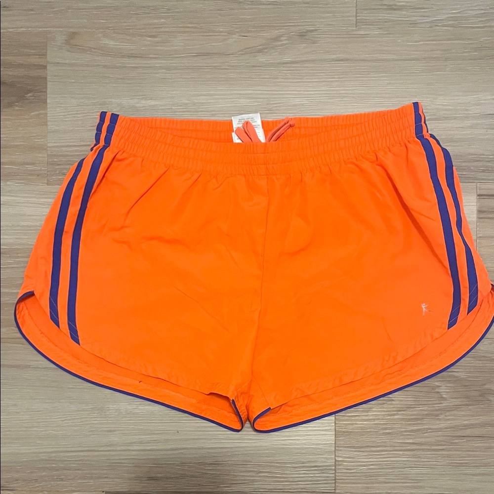Danskin Now Orange Athletic Shorts with Blue Stripes